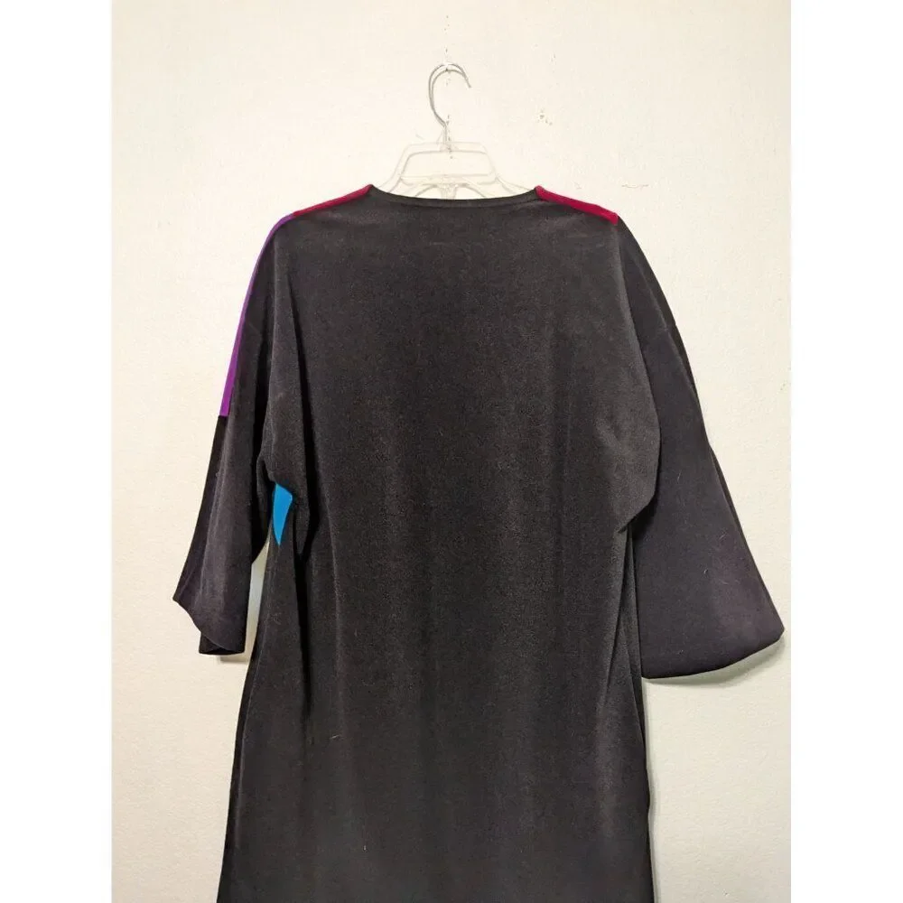 VTG Vanity Fair Color Block Black Zip Velour Robe House Coat Dressing Gown No Sz